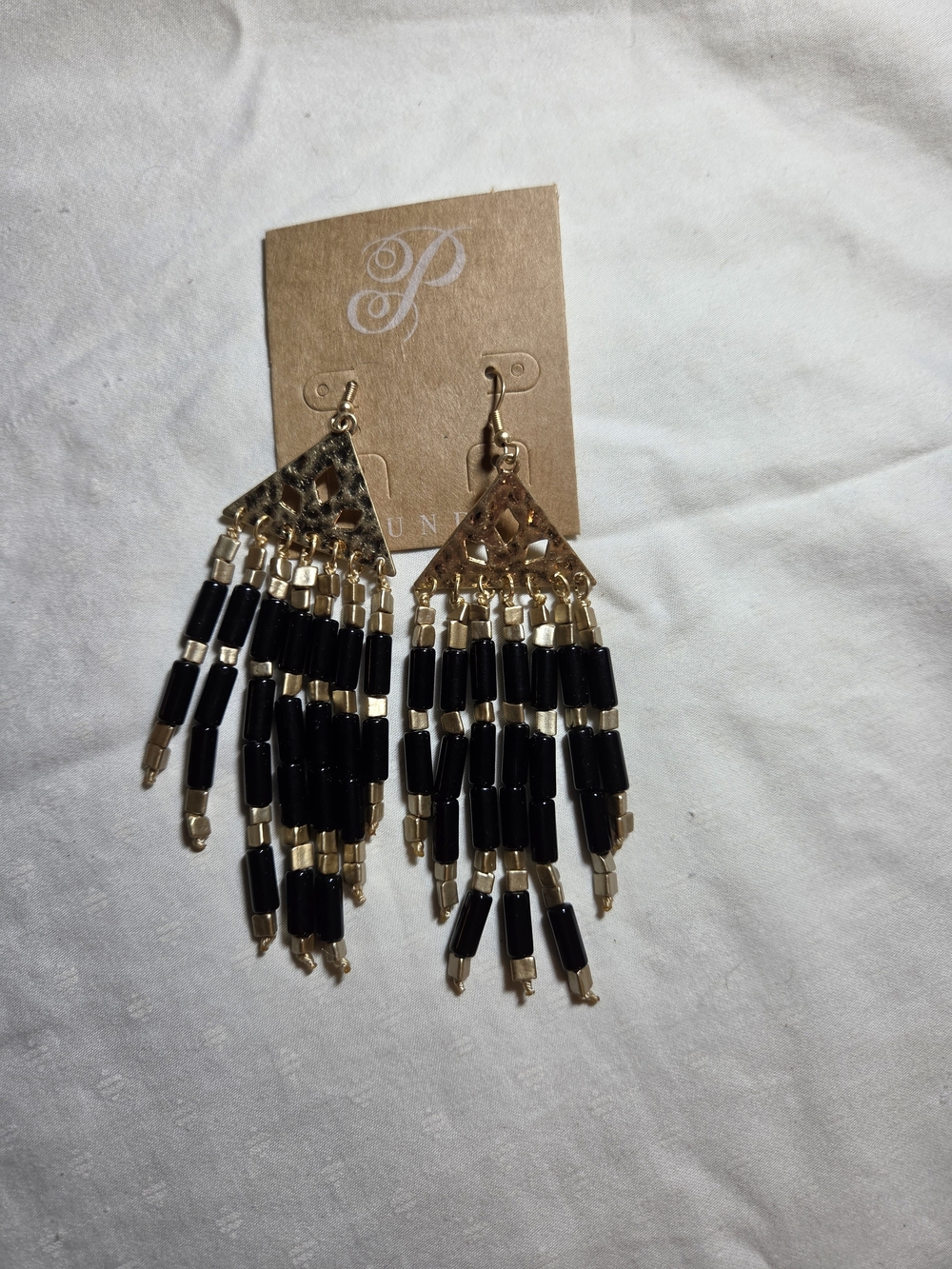 Plunder Gold and Black Beaded Fringe Earrings